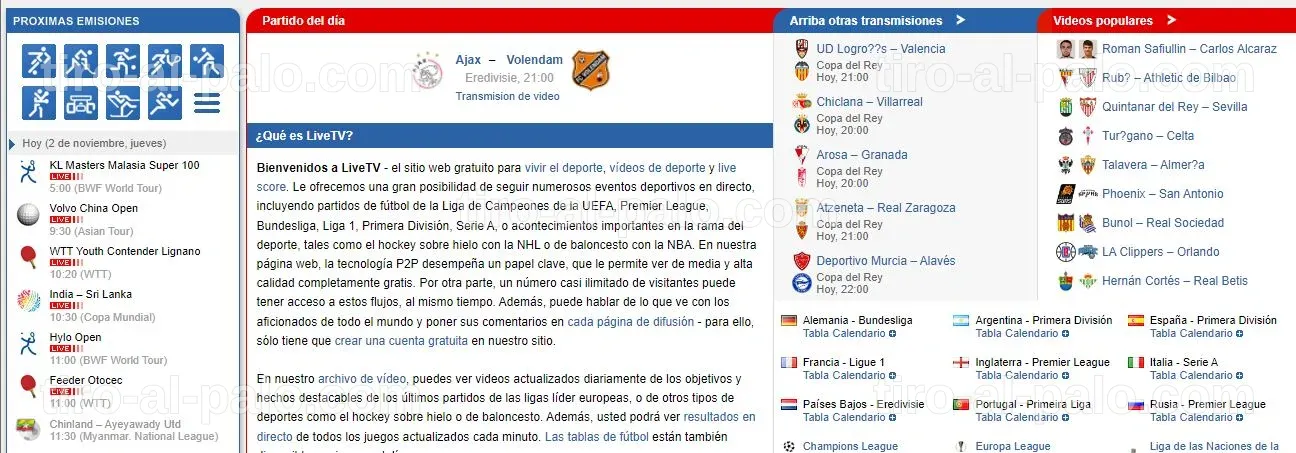 Lista de sitios web alternativos para ver deportes en línea.