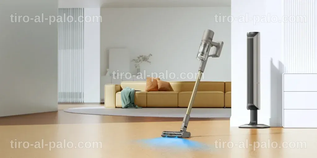 Aspiradora potente en un entorno doméstico, destacando su precio accesible.