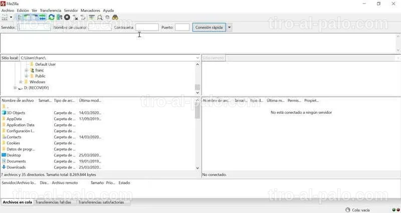 Interfaz de WinSCP mostrando opciones para transferencias de archivos.