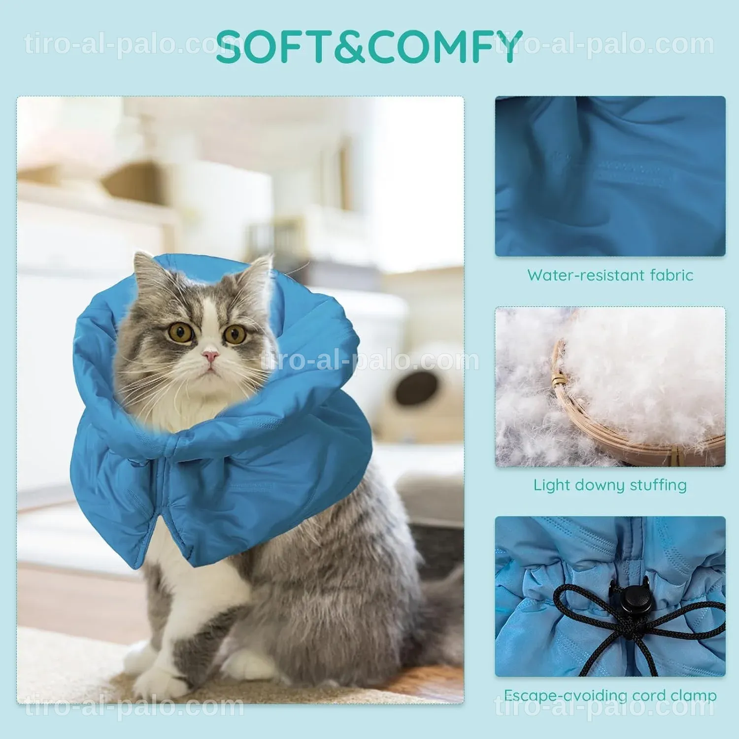Collar de cono suave y ajustable, alternativa cómoda para gatos.