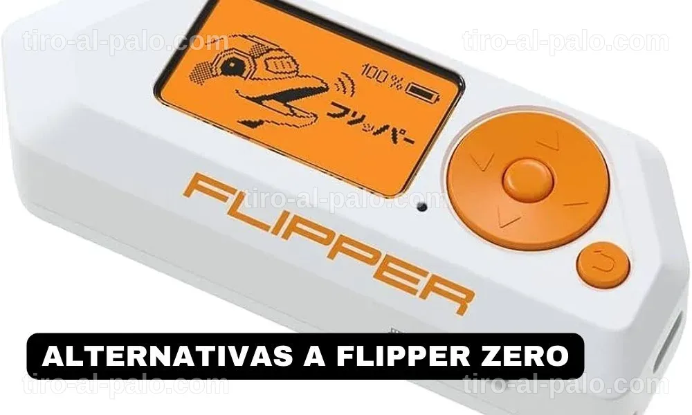 Pantalla de un dispositivo que muestra características y firmware, relacionado con alternativas a Flipper Zero.