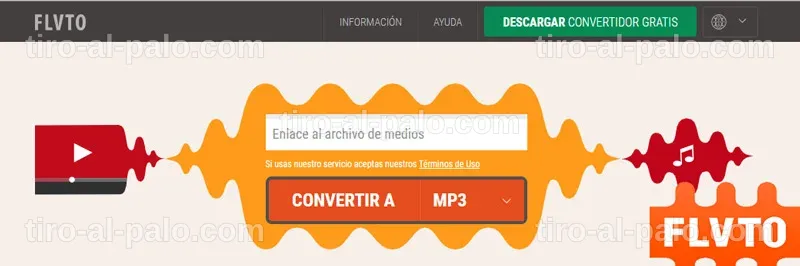 Interfaz del conversor FLVTO para descargar videos de YouTube.