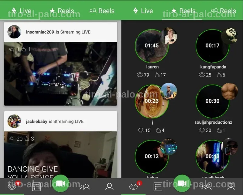Interfaz de usuario de una app de streaming alternativa.