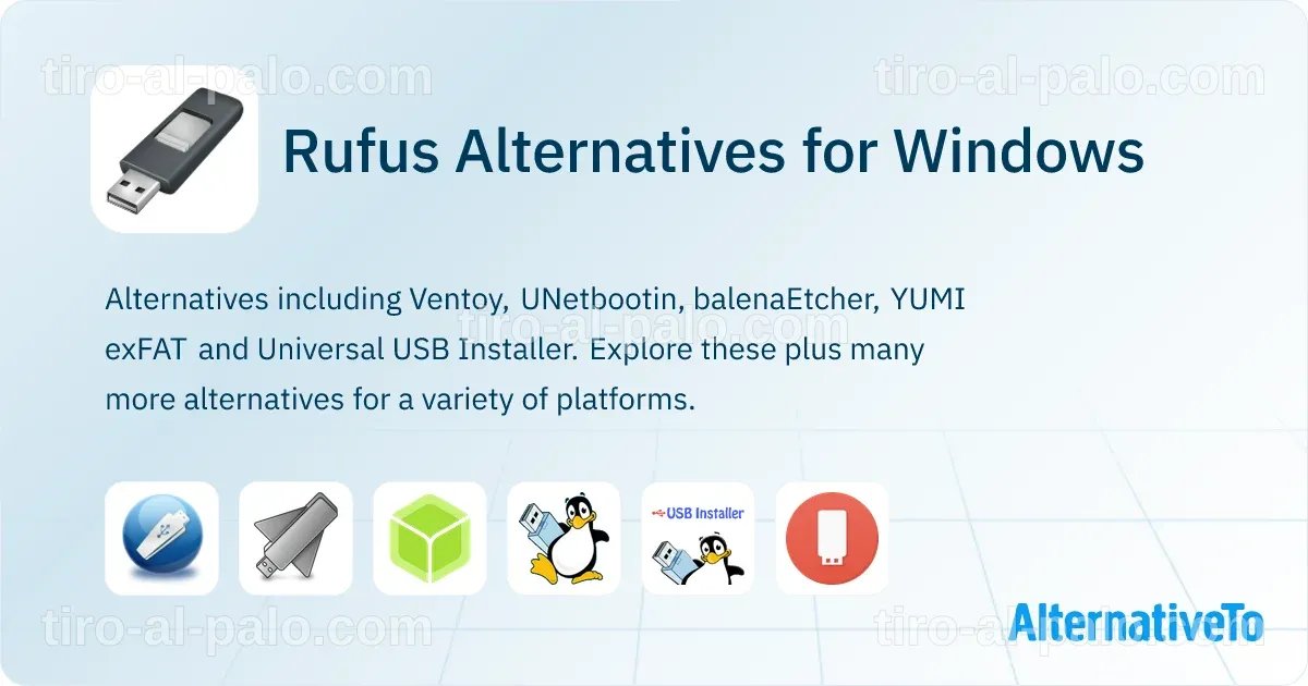 Comparativa visual de alternativas a Rufus para varios sistemas operativos.