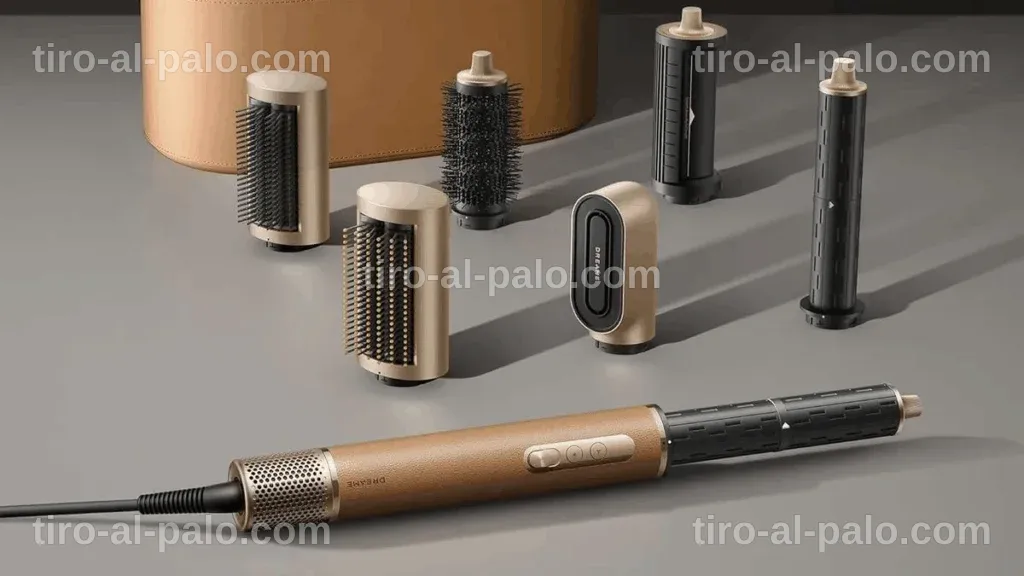 Secador iónico en un fondo neutro, comparado con el Dyson por su precio accesible.
