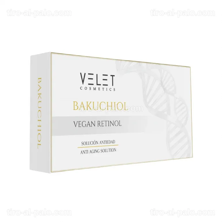 Producto cosmético con bakuchiol y textura suave sobre superficie clara.