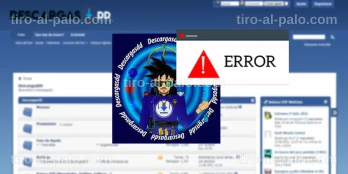 Pantalla de error que indica que DescargasDD no está funcionando.