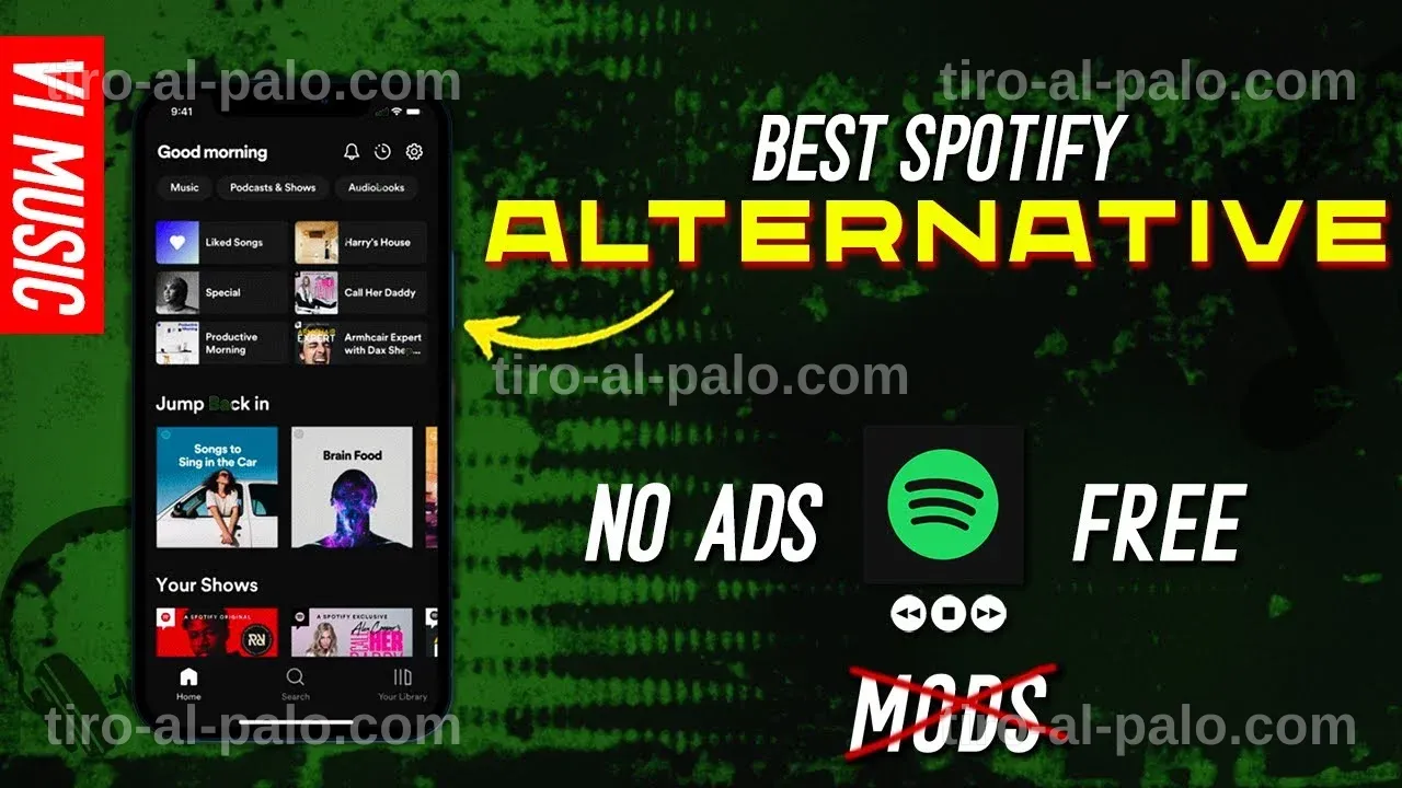 Interfaz de una aplicación musical alternativa a Spotify para iOS y Android.