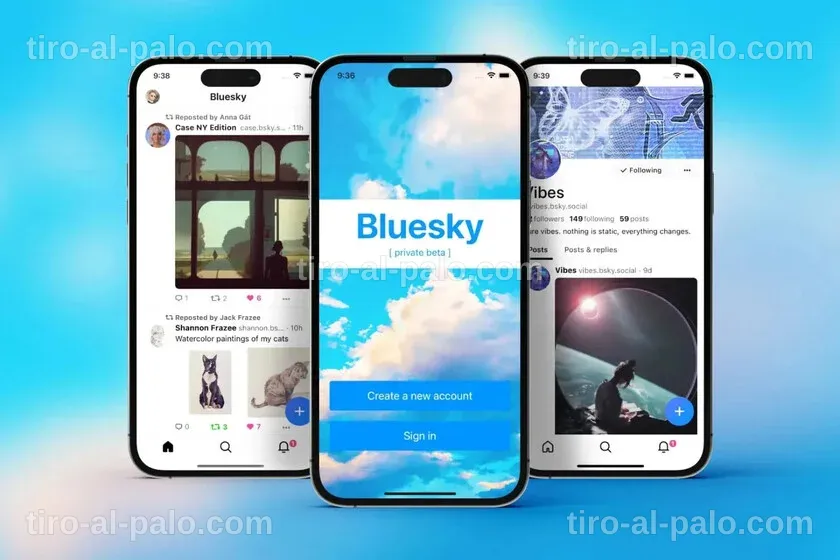 Interfaz de la aplicación Bluesky en un dispositivo Android.
