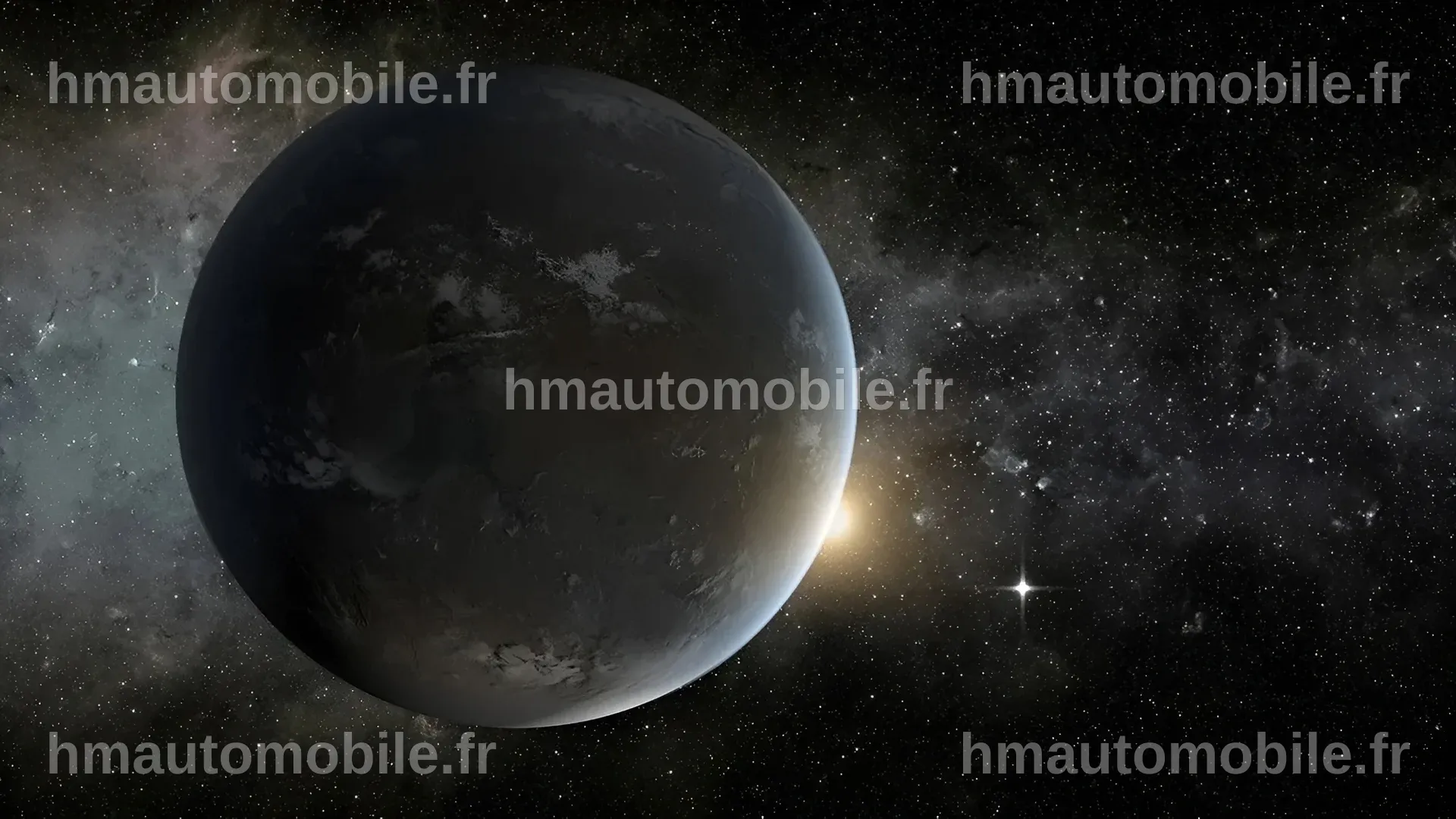Représentation d'une exoplanète rocheuse dans la zone habitable avec atmosphère.