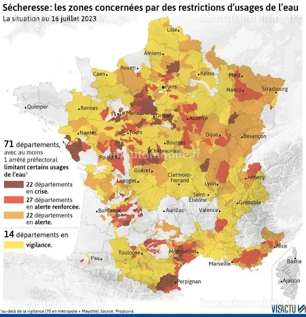 Paysage aride en France montrant l'impact croissant des sécheresses.