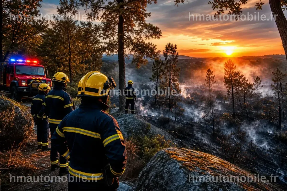Vue des feux de forêt à Fontainebleau, toujours actifs mais sous contrôle.