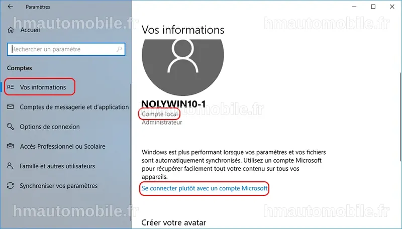 Comparaison entre un compte Microsoft et un compte local sur Windows 10.